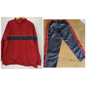 Nike Vtg 90s Y2K Red Gray Nylon Track Suit Set XL Windbreaker Jacket Pants Set‎